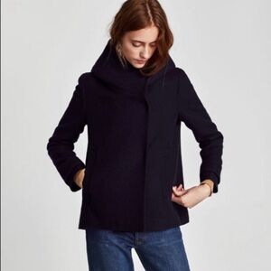 Zara Wool Blend Wrap Collar Hood Coat